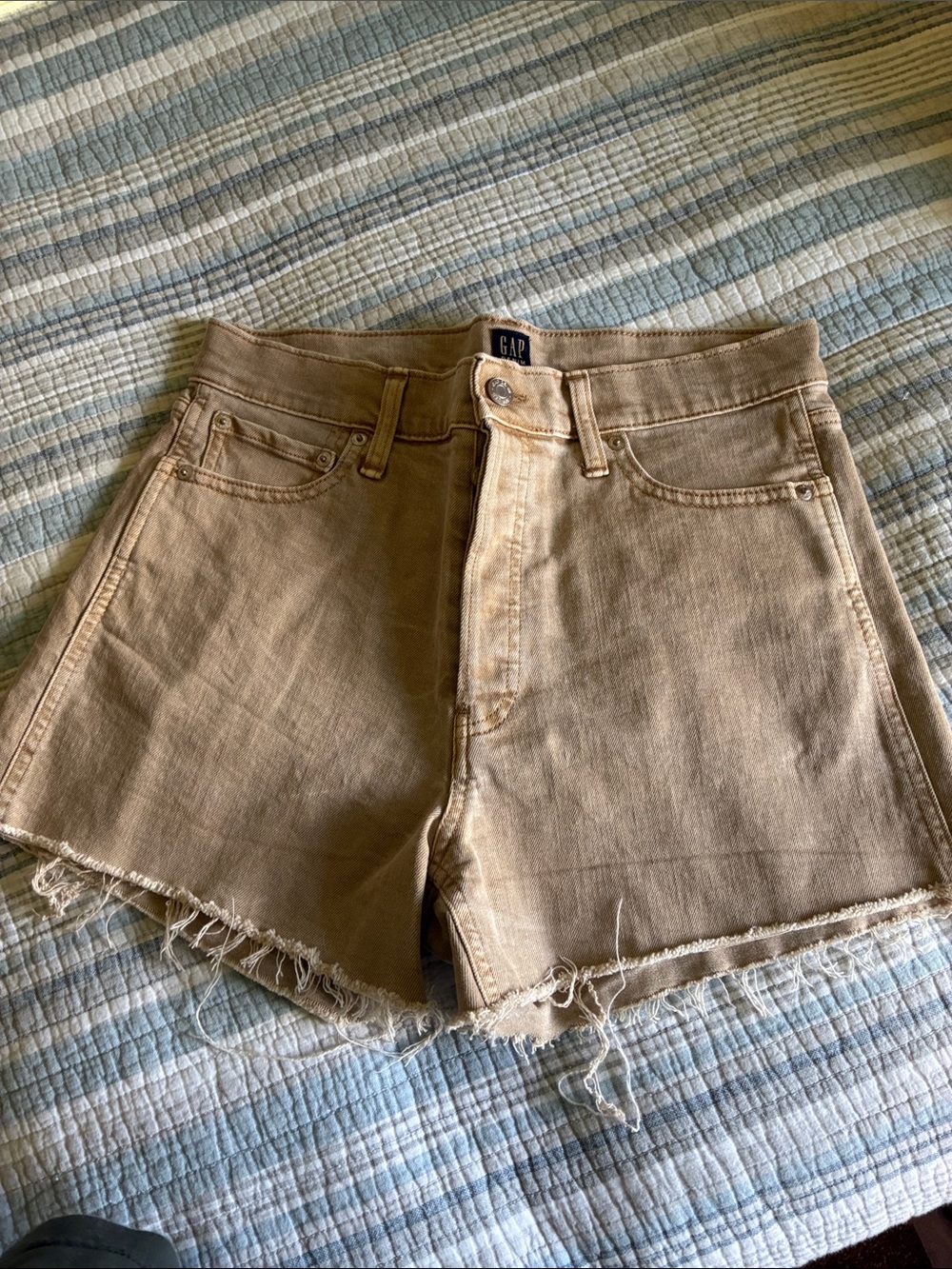 GAP Women's Tan High-Rise Denim Shorts with Frayed Hem